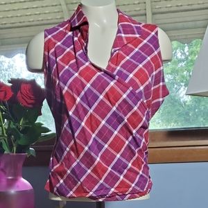 Sleeveless Wrap Blouse / Plaid Print